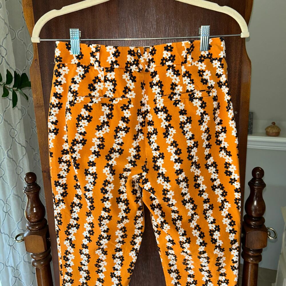 Anthropologie slim straight pants orange black and white floral pattern size 4 - Picture 4 of 10